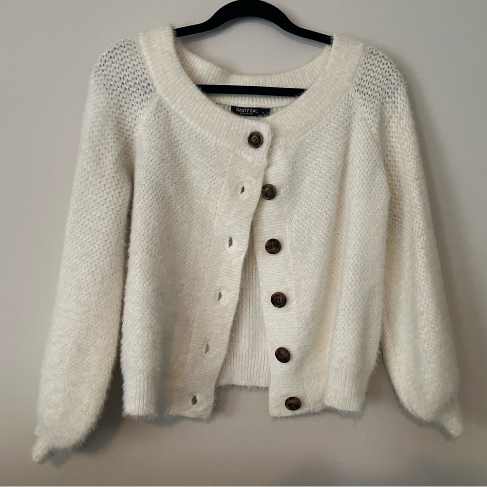 Fluffy white sweater